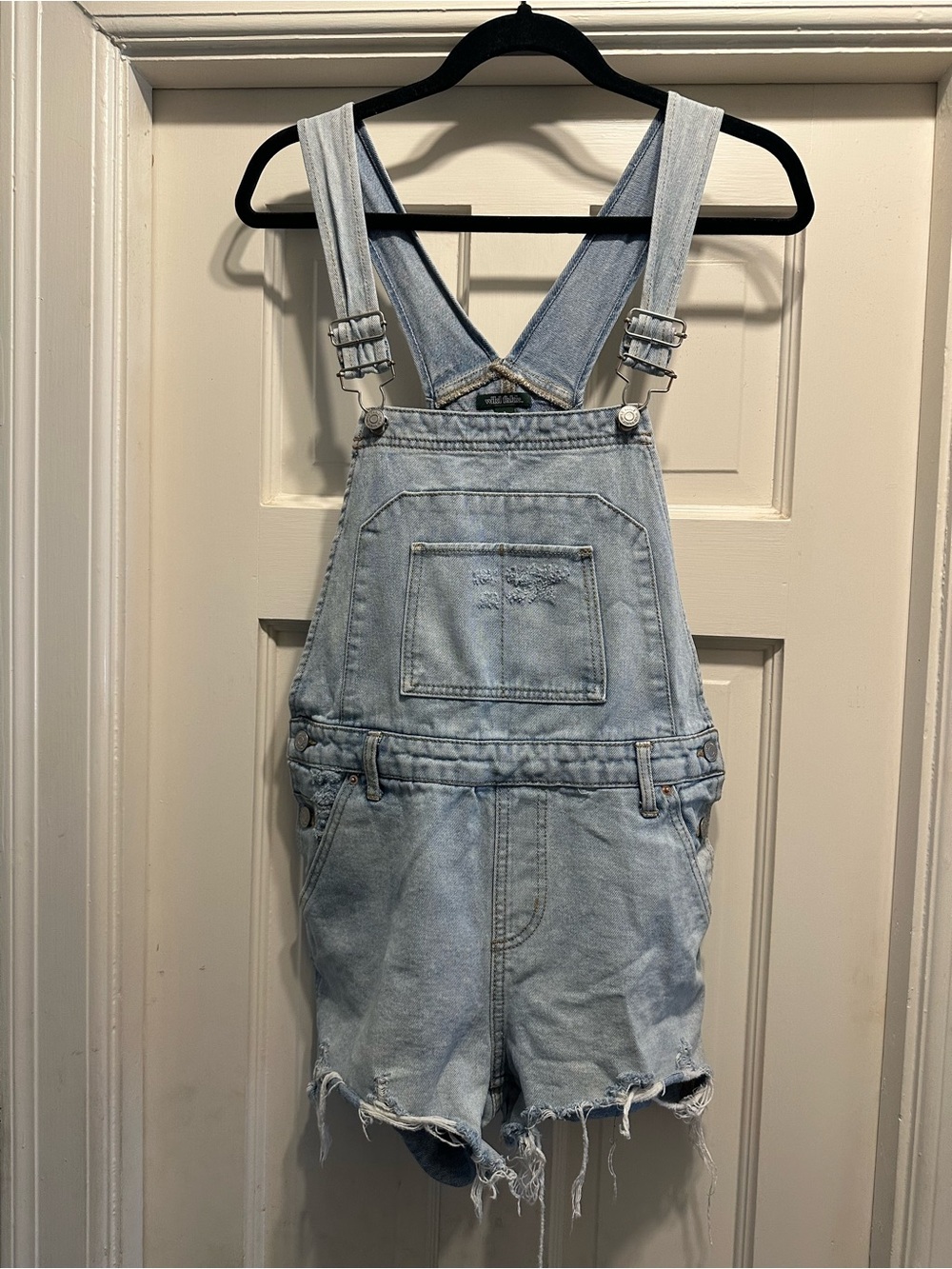 Wild Fable Light Wash Distressed Denim Short Overalls